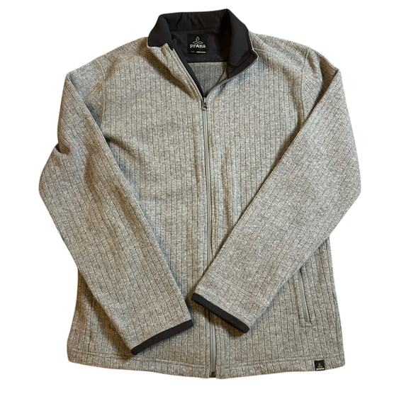 Prana Barclay Sweater Jacket Size Large Full Zip Gray Wool Blend Ribbed Cardigan - Picture 1 of 6